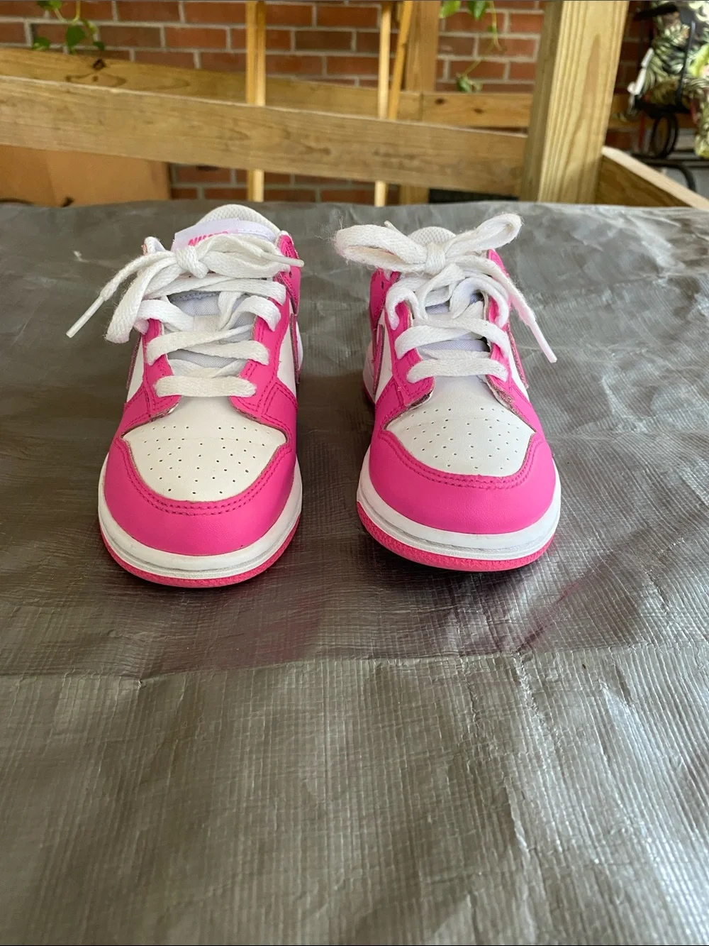 Kid Girls Nike Dunk Low Laser Fuchsia Pink and White Athletic Sneakers Size 13